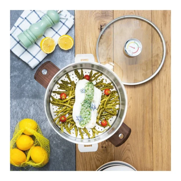 Coupon 🔥 Casserole et Cuit Vapeur Inox Ø 24 cm Anses Mutine Noir Biome Cristel 🎁 6