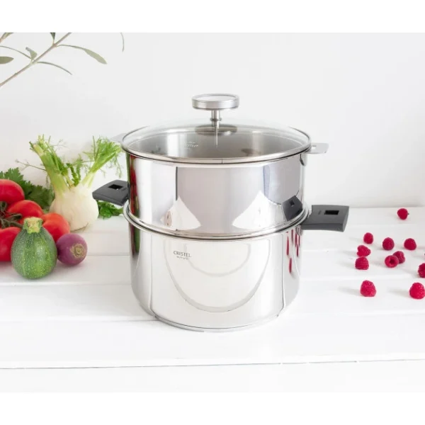 Coupon 🔥 Casserole et Cuit Vapeur Inox Ø 24 cm Anses Mutine Noir Biome Cristel 🎁 1