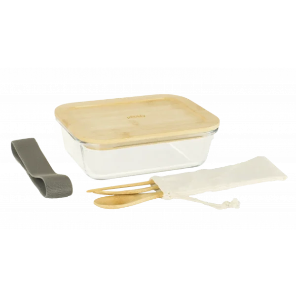 Remise ✨ Lunch Box Verre et Bambou avec Couverts 1 L Pebbly 🎁 1