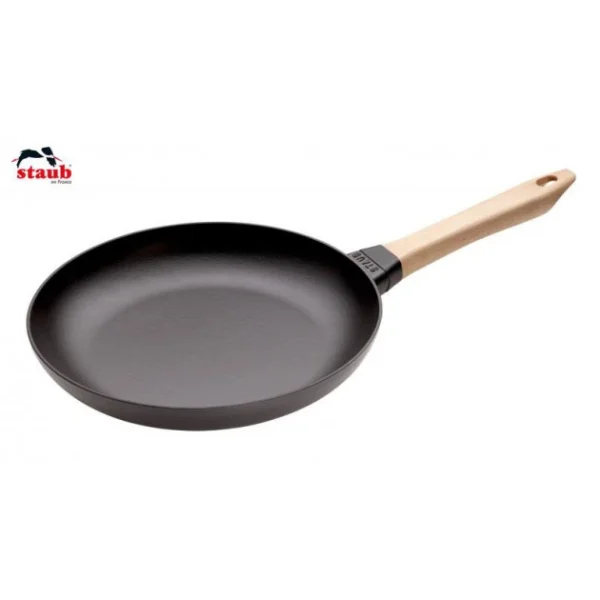 Poêle En Fonte Noir 28 Cm Manche Bois Staub 1
